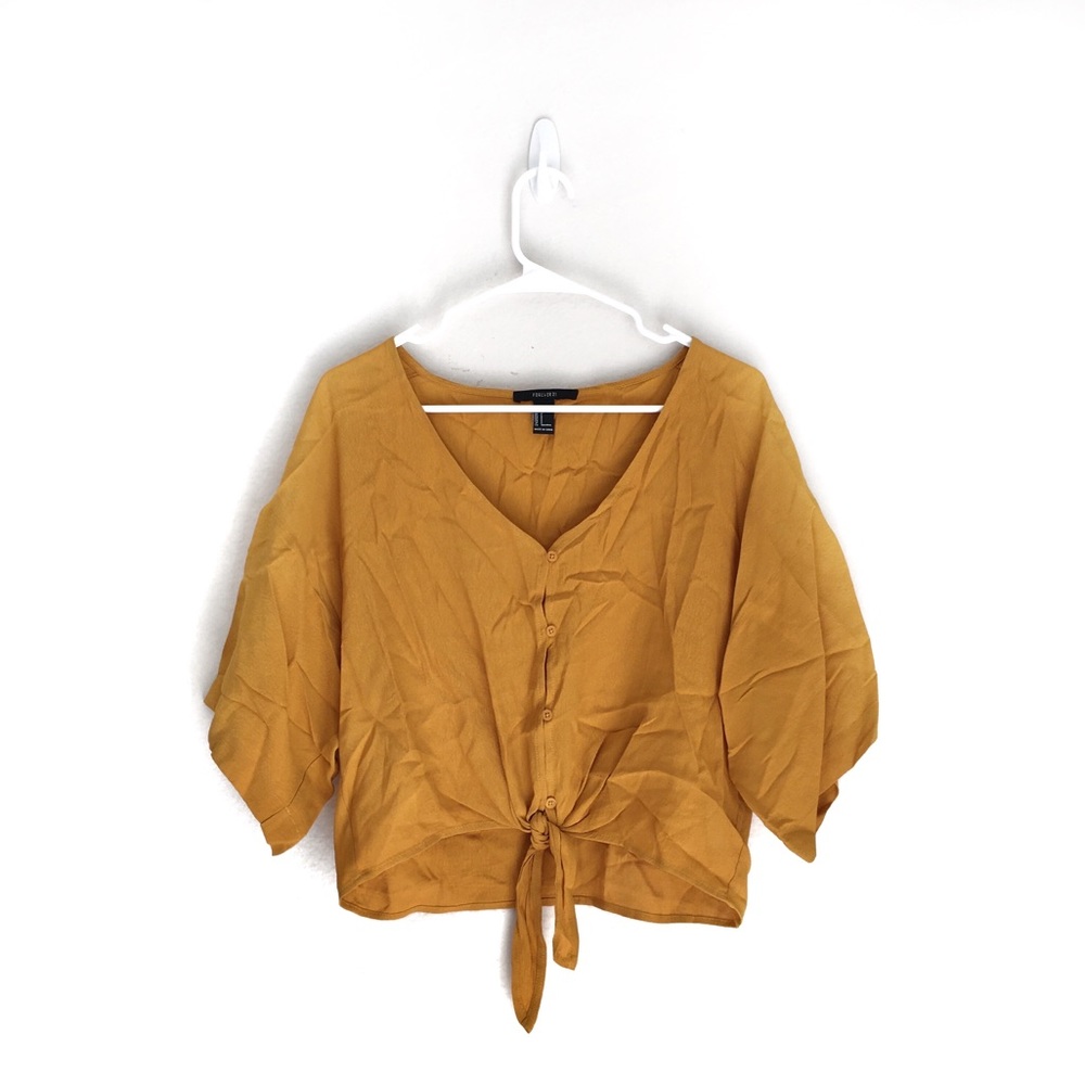 ⭐️5 for $25⭐️ Forever 21 Burnt Mustard Yellow Button Up Tie Bottom Blouse Top